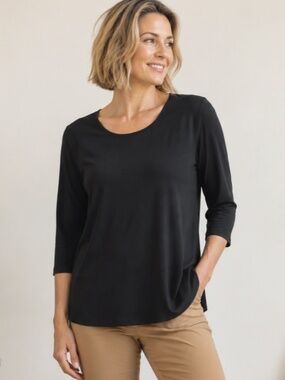 Susan Graver | Black Scoop-Neck Long Sleeve Top | Size Large